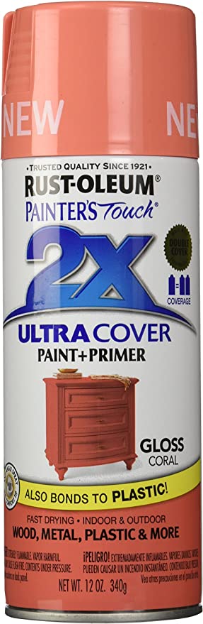 Rust-Oleum 283189 Painter’s Touch 2X Ultra Cover Spray Paint, 12 oz, Gloss Coral