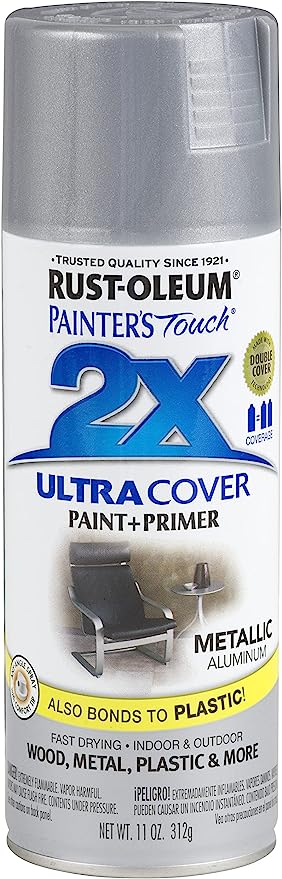 Rust-Oleum 249128 Painter’s Touch 2X Ultra Cover Spray Paint, 11 oz, Metallic Aluminum